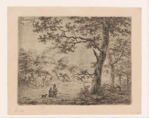 Two Walkers with a Dog in the Woods near Schoten