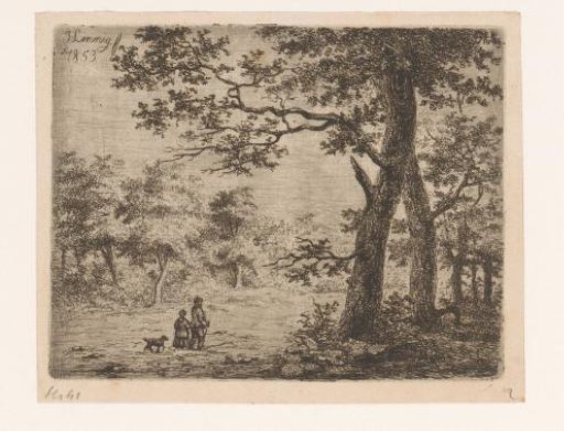 Two Walkers with a Dog in the Woods near Schoten