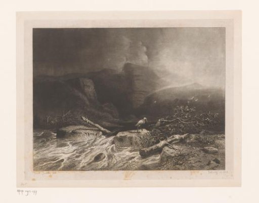 Rocky landscape with river and heron