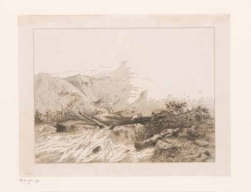 Rocky Landscape with River and Heron