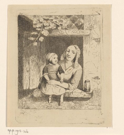 Mother Holding Her Daughter, Who Is Sitting on the Windowsill