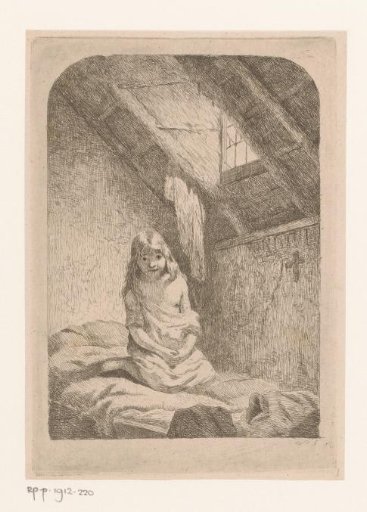 Girl on a bed in an attic room