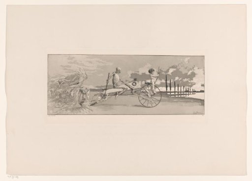 Amor on a chariot driven by Death, riding towards the hereafter, pursued by a ghostly apparition
