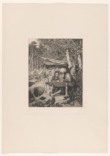 Simplicius receives writing lessons from the hermit