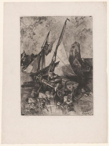 Fishing boats in the harbour of a village
