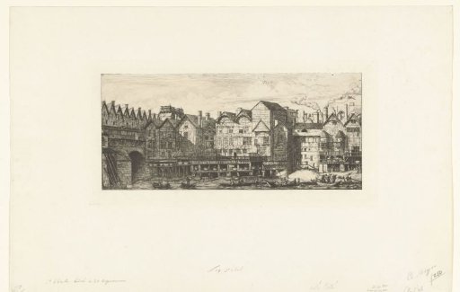Rear facades of houses with furriers on the Seine near the Pont-au-Change in Paris