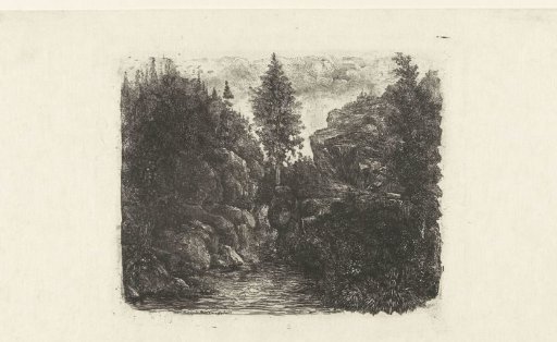 Rocky landscape with stream and trees