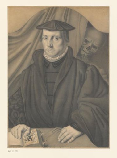 Portrait of an Unknown Man with a Skeleton Behind Him