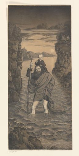 Saint Christopher crossing a river with the Christ Child on his shoulders