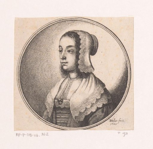 Woman with lace coif and matching collar