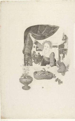 Woman with a Basket of Fruit in Her Hand by the Window