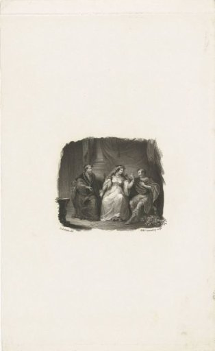 Woman seated between her father and her (future) husband