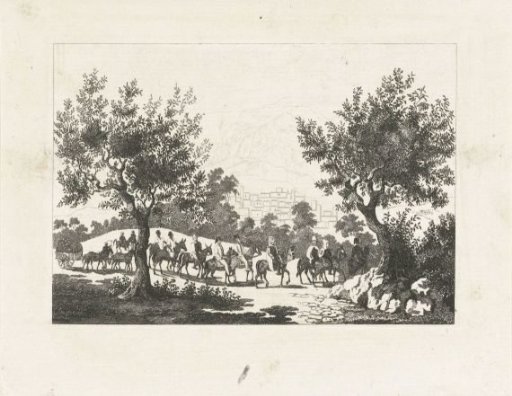 Ottoman cavalry procession near a high mountain
