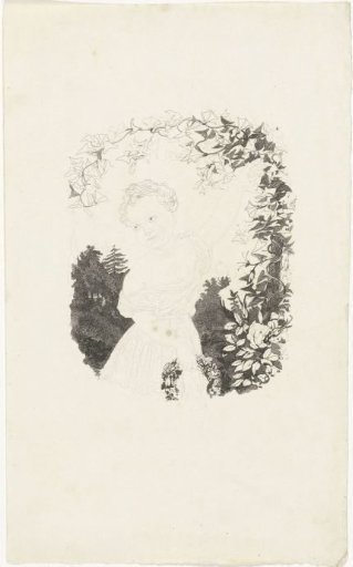 Girl with a flower wreath under a flower arch