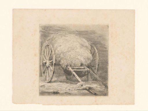 Two-wheeled cart with hay