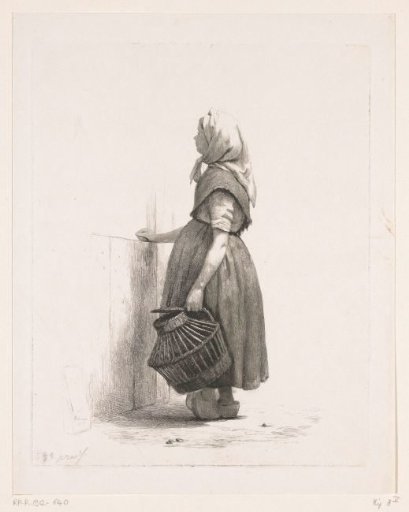 Standing girl with a basket of poultry