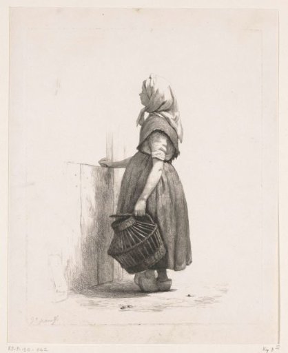 Standing girl with a poultry seller