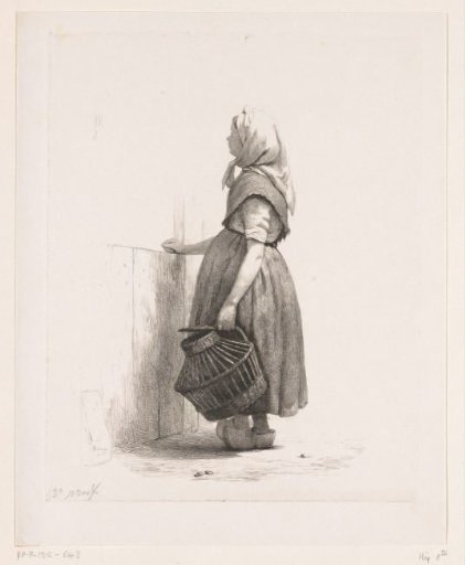 Standing girl with a basket of poultry