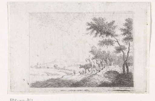 Man with Flock on a Stone Bridge
