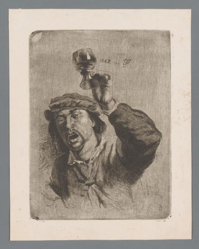 Man with open mouth and raised glass