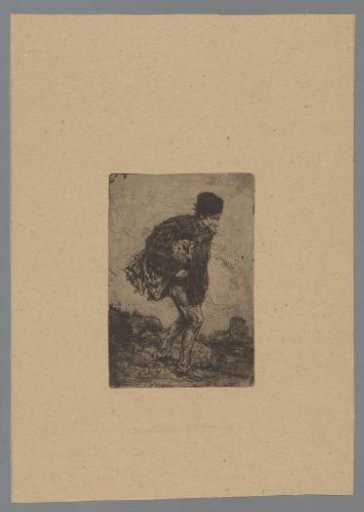 Walking Man with a Violin Wrapped in Cloth Under His Arm