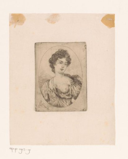 Portrait of an unknown young woman with a bare breast
