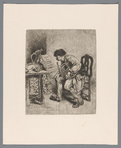 Hornist Studying the Sheet Music Fraises au Champagne