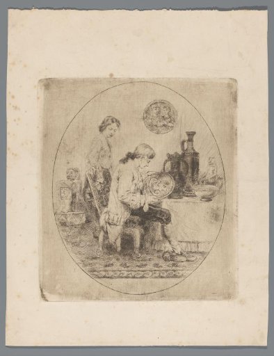 Connoisseur studying antique porcelain and earthenware