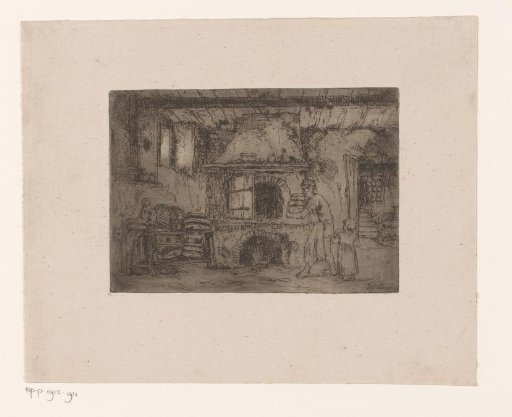 Interior of a bakery with baker and child
