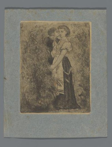 Kissing Couple Partially Behind a Bush