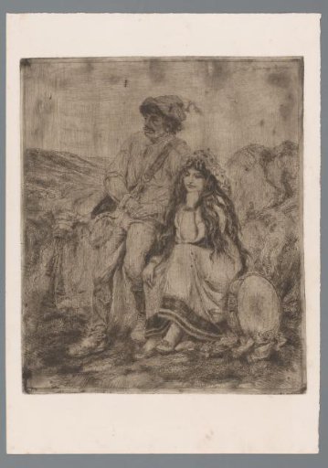 Resting Couple of Musicians with Bagpipes and Tambourine
