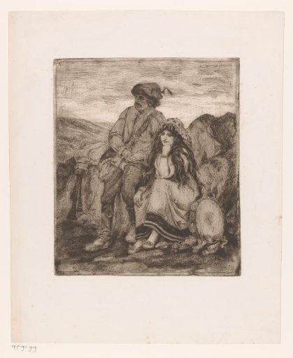Resting musicians with bagpipe and tambourine