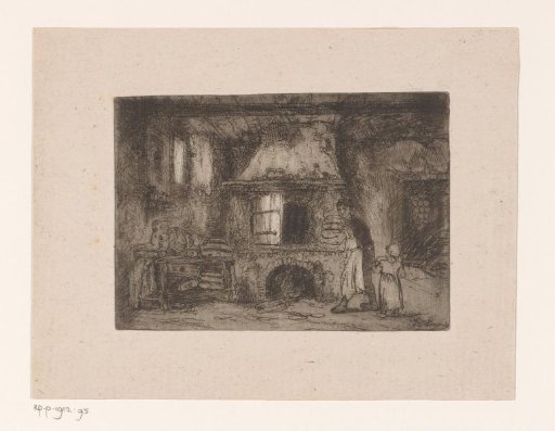 Interior of a bakery with baker and child