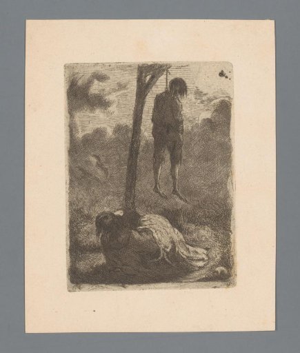 Mourning Person at the Foot of a Gallows with a Hanged Man