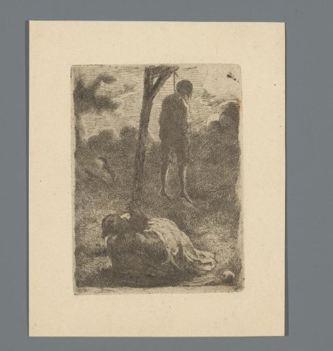 Mourning Person at the Foot of a Gallows with a Hanged Man
