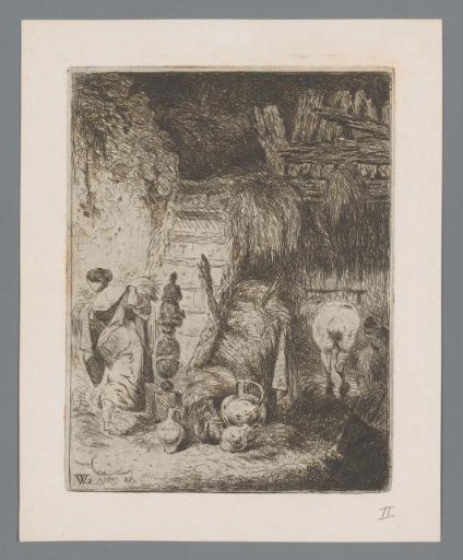 Peasant Woman Walking Up the Stairs in a Barn