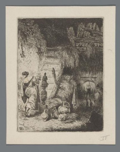 Peasant Woman Walking Up the Stairs in a Barn