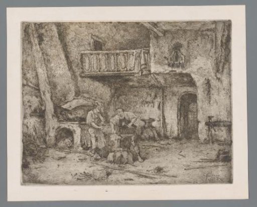 Two Men at an Anvil in the Smithy