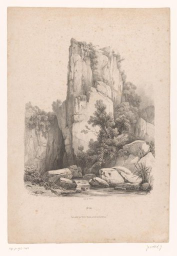 Mountain stream with rising rock