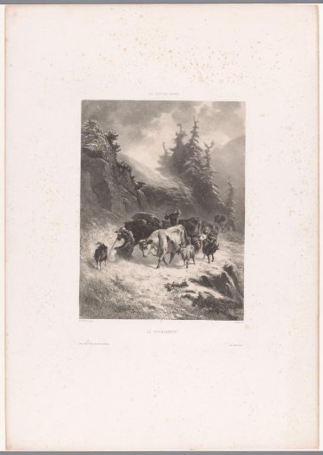 Shepherdess with herd in a storm