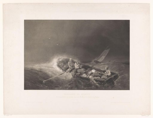 Fishermen in a rowing boat at sea