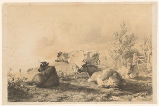 Landscape with cows by a stream