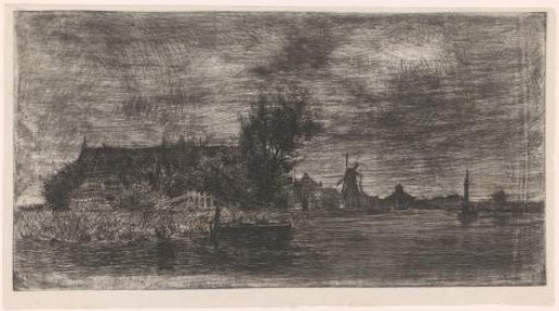Landscape with houses and a mill by the water