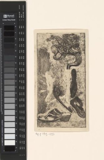 Shoe, sandals and a fantasy figure