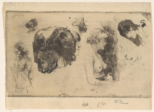 Sketches of women and a ship