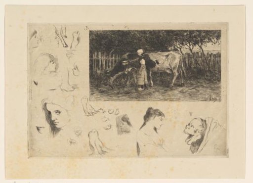 Peasant girl with two cows