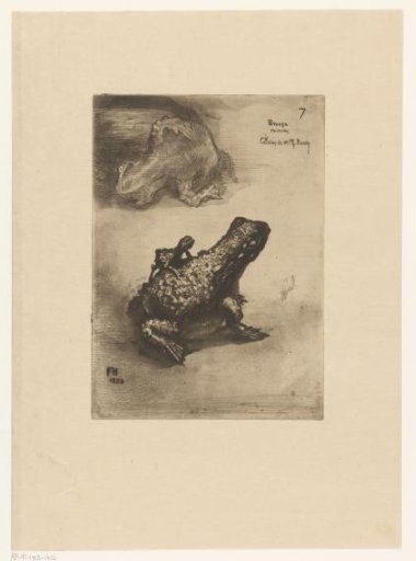 Two views of a bronze inkwell in the shape of a toad