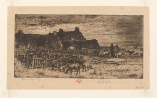 Farmhouse with Sheepfolds and Sheep