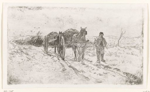 Farmer Beside Two Horse-Drawn Carts