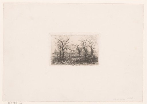 Landscape with five large bare trees